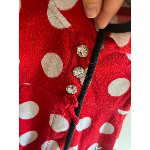 Disney Minnie Mouse Hooded Terry Cloth Cover Up‎ Red Polka Dot Rhinestone 2/3T - Picture 3 of 6
